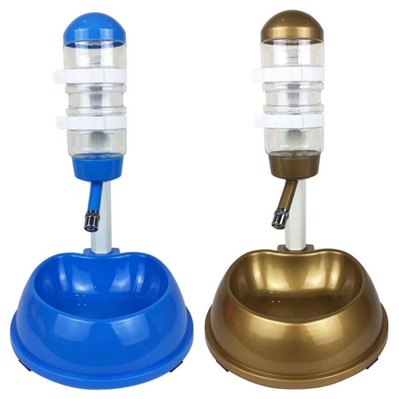 

New-2 Pcs Automatic Pet Drinker Dog Bowls Water Bottles Universal Dog Drinker Feeder Liftable Dispenser Bowl, Blue & Gold