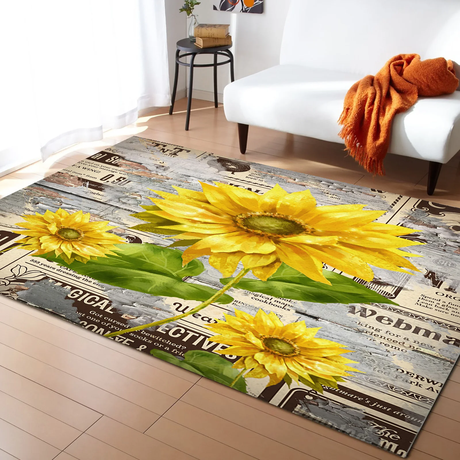 

Винтажные газеты с подсолнухами, деревянные ковры для гостиной, Декор, большие коврики, ковер для спальни, домашний декоративный коврик для ...