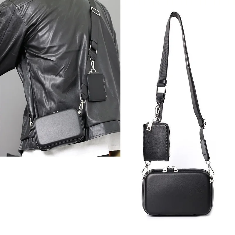 Unisex 2--IN-1 Black Fashion Japanese Small Square Bag Mini Messenger Bag Shoulder Handbag