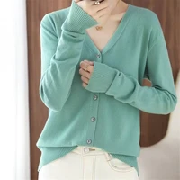 v neck knitted cardigans loose thin slim straight tops long sleeve sweaters women vintage autumn winter bottoming clothes n797