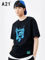 a21 mens oversized black casual 100 cotton short sleeves t shirt 2022 summer male simple fashion printing graphic tees