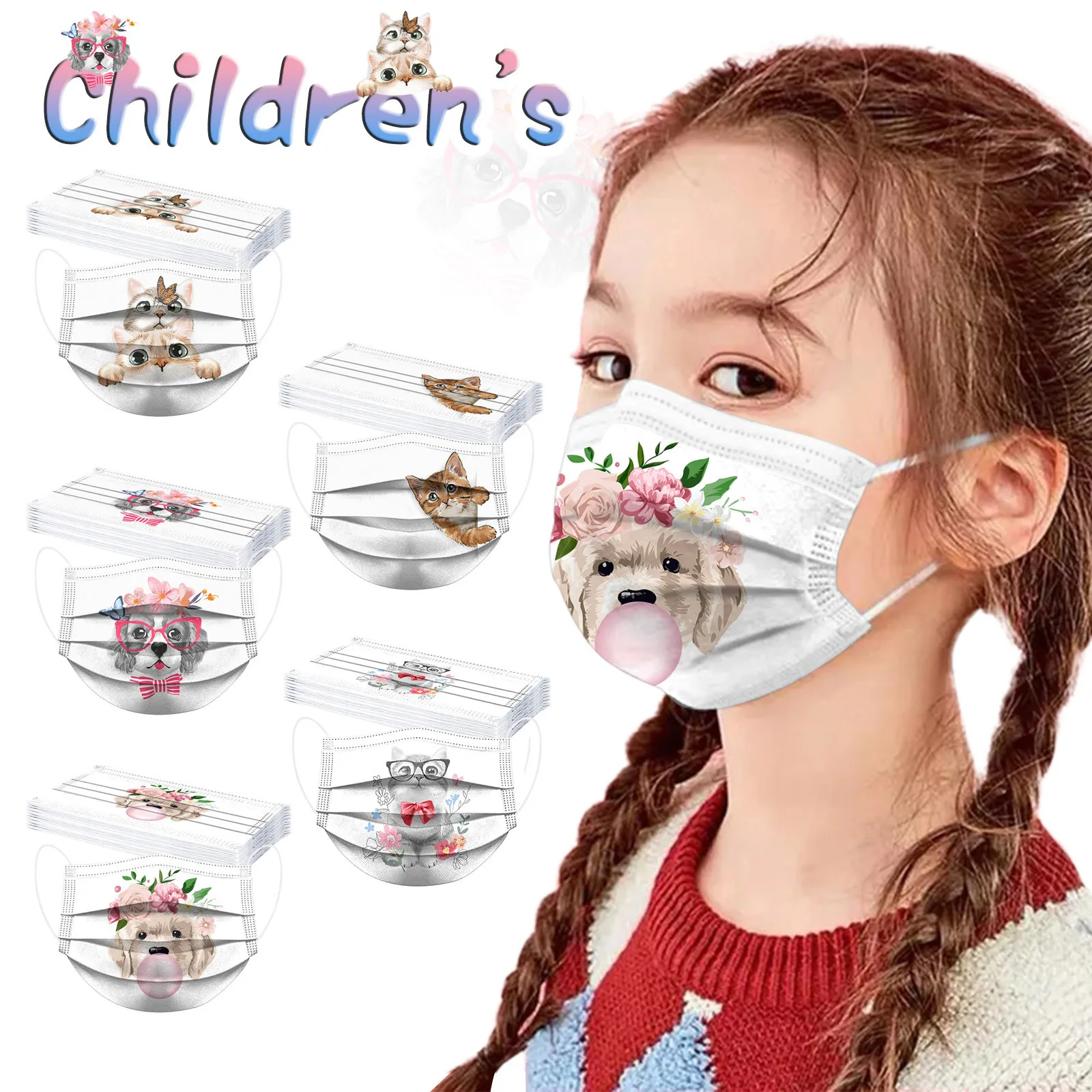 10PC masque enfant Kids Children's Animal Disposable Face маска 3Ply Ear Loop mascarilla Monder Scarf Halloween Cosplay MasK - купить