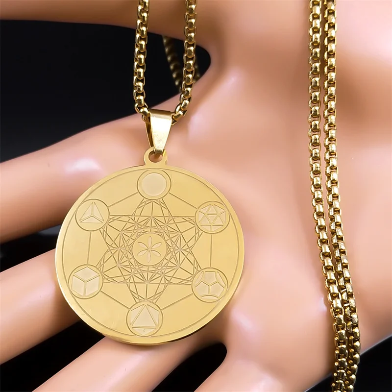 Загадочный Metatron Cube ожерелье &quotцветок жизни&quot для женщин и мужчин из нержавеющей
