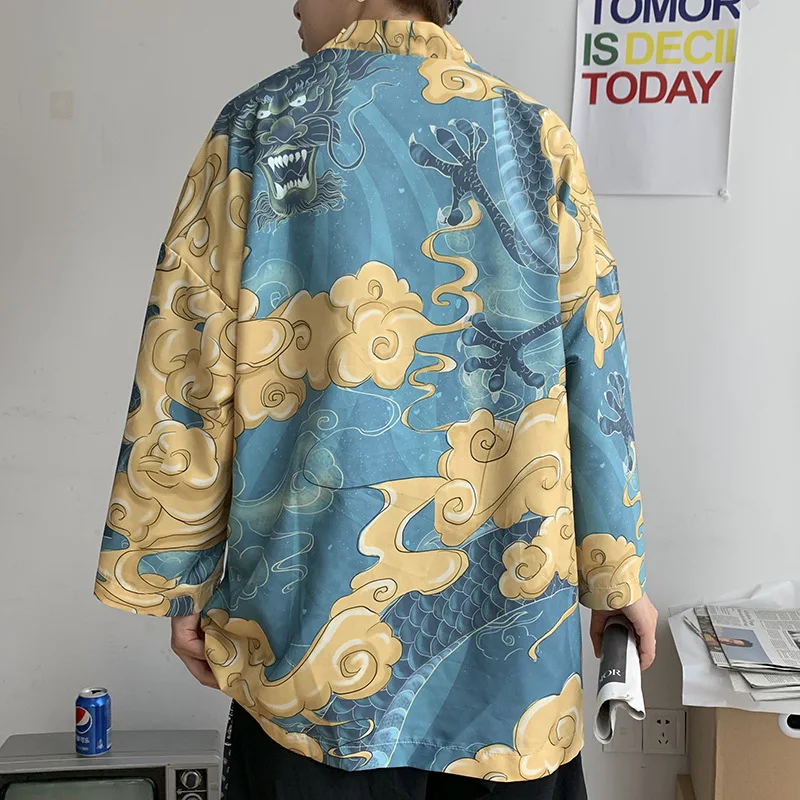 EOUW 2022 Fashion Xianhe Style Japanese Trendy Jacket Sunscreen Suit Kimono Cardigan Thin Half-Sleeved Robe Men's Shirt M-5XL