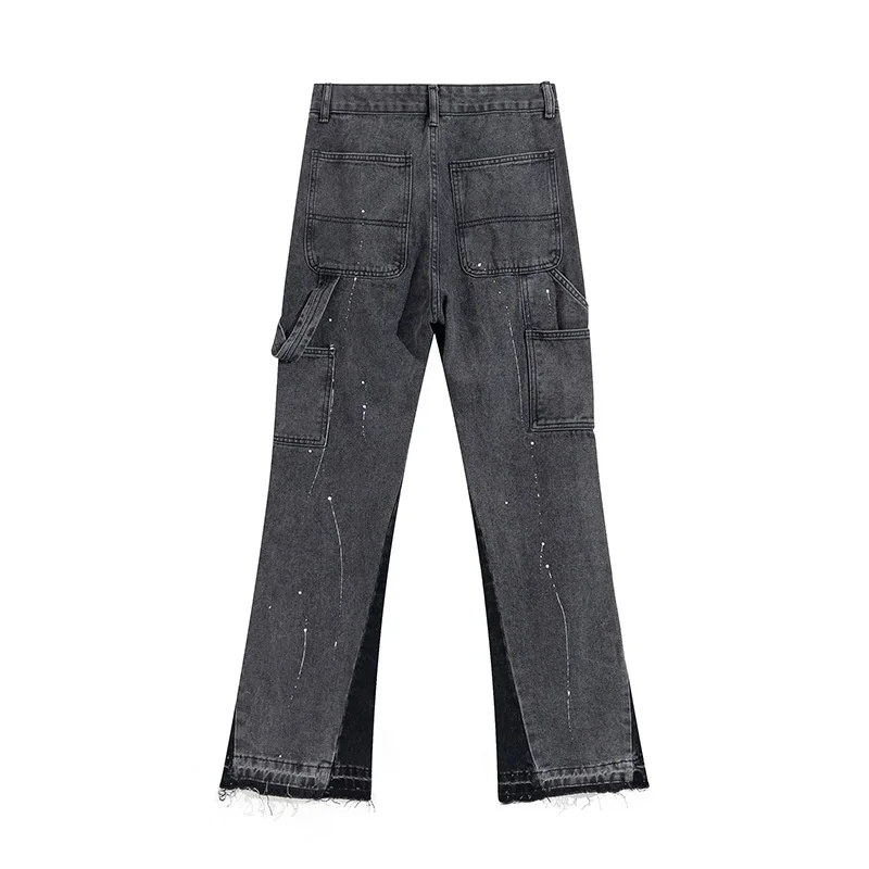 2023 GALLERY DEPT Spliced Wash Vintage Jeans Men's and Women's High Street Speckled Pants Micro Ragged Casual Pants