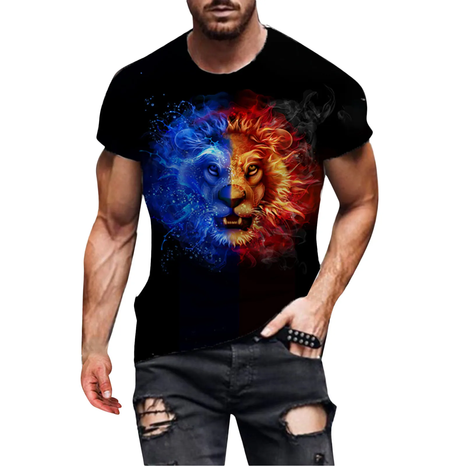 

2022 Men's T-Shirts Casual Street 3D lion Printing Round Neck Short Sleeve T-shirt Top mens t shirts fashion camiseta masculina