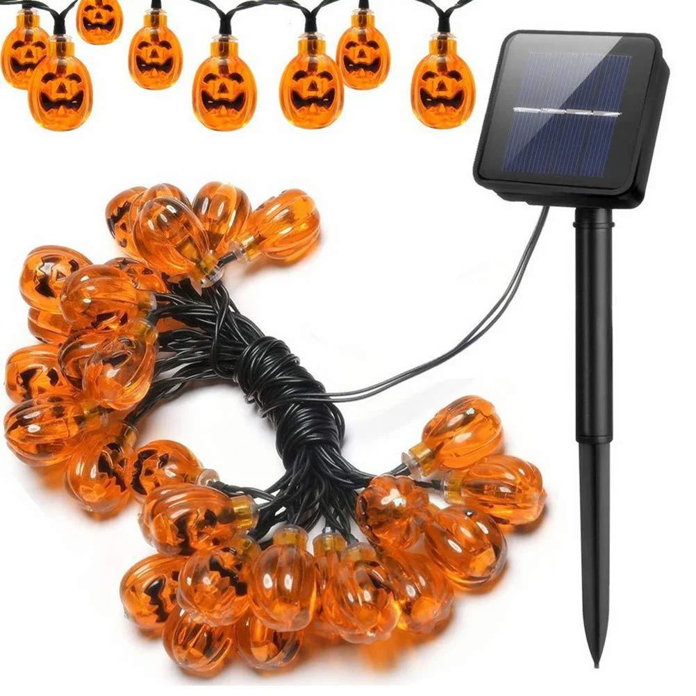 

1pc Pumpkin String Lamp Smile Coloured Solar Energy for Decor Orange