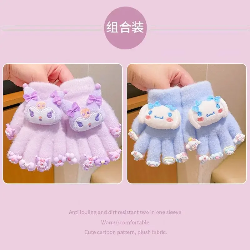 Sanrio Hello Kitty Cinnamoroll аниме детские теплые перчатки зимние милые Kuromi Kawaii бархатные