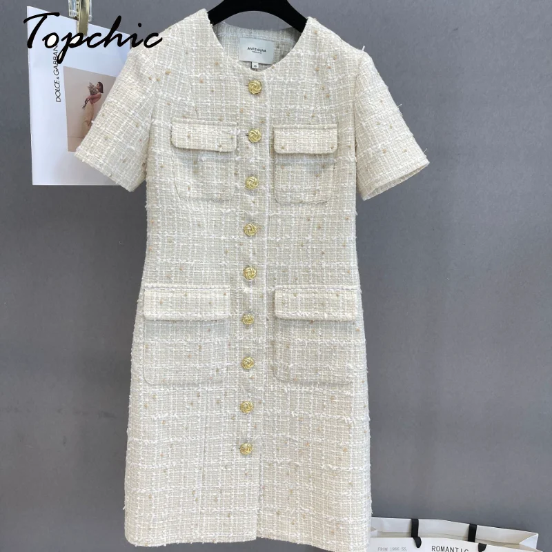 

Женское шерстяное платье с карманами, элегантное белое классическое элегантное платье с круглым вырезом и коротким рукавом, лето 2023