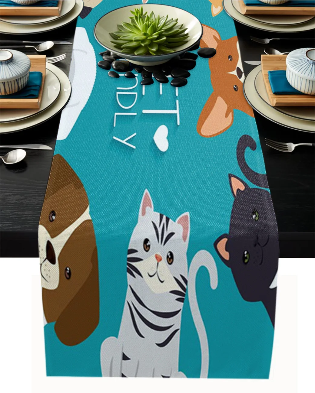 

Puppy Pet Friendly Cat Love Joy Kitten Comics Table Runner Table Flag Home Party Decorative Tablecloth Table Runners For Wedding