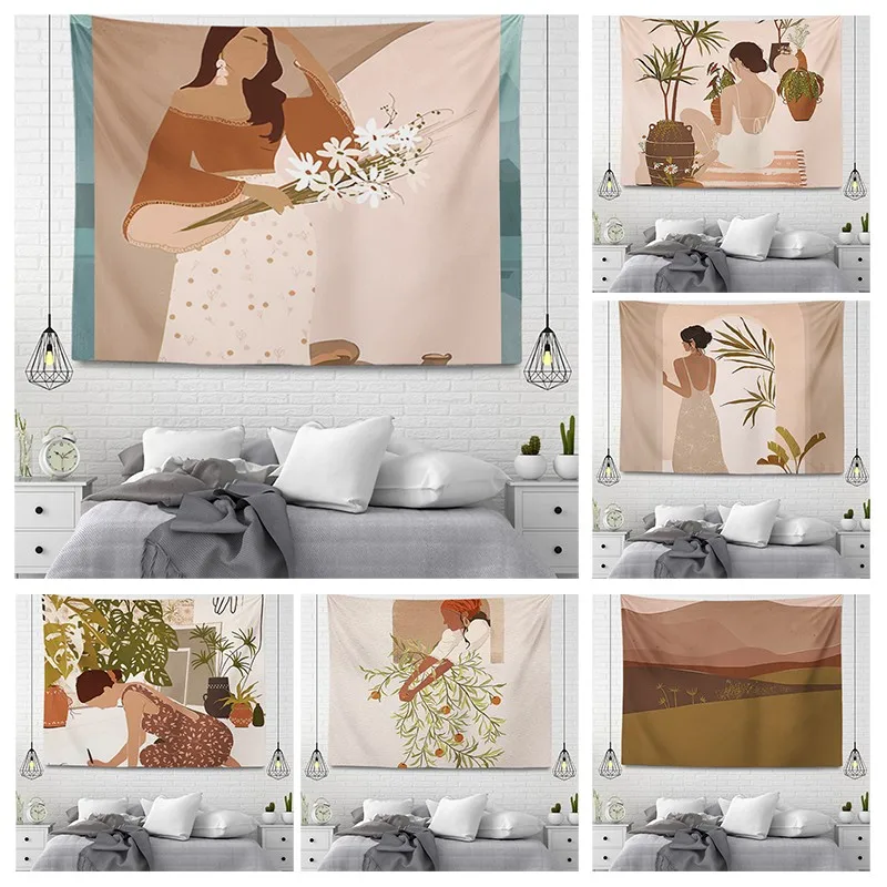 

plant Wall tapestry aesthetic Home room decor boho accessories hanging large fabric autumn simple Bedroom carpet nordic boho
