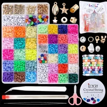 2500-4280PCS 6mm Flat Round Polymer Kit Clay Beads For Jewelry Making  Bracelets Necklace Earrings DIY Set Pendant Beads + Tools 