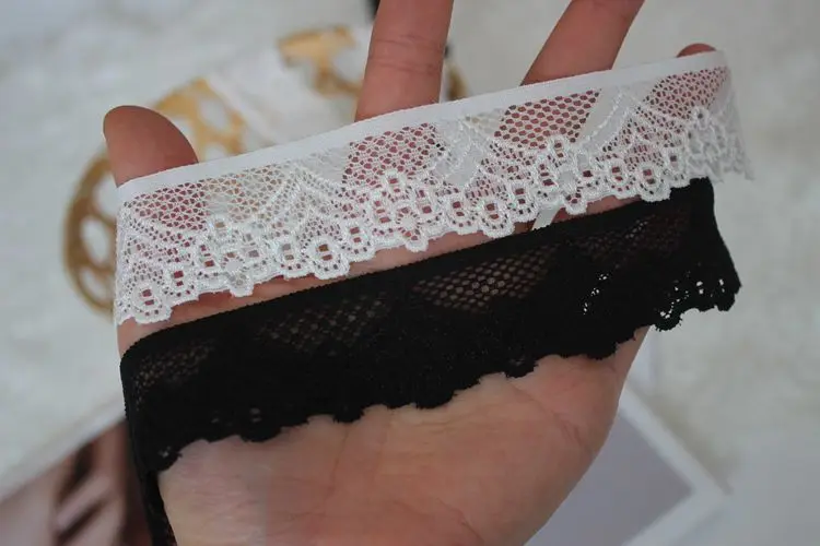 Хорошее качество 10 м/лот ширина 3 см черно-белая пряжа эластичная кружевная