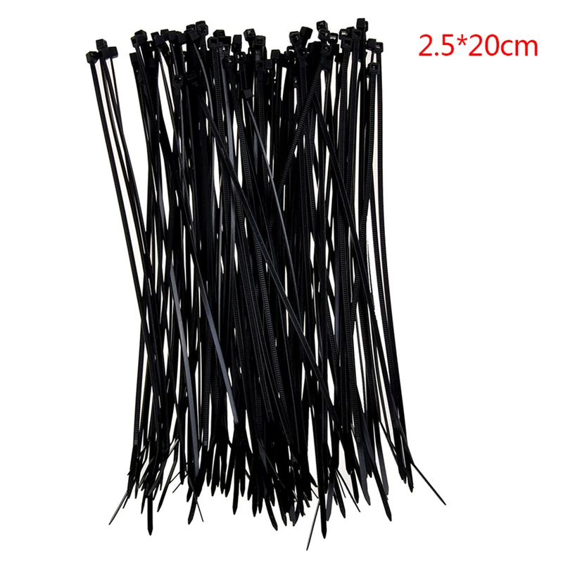 Hot 100 Pcs Electrical Cable Tie Wrap Nylon Fastening Black 2.5*10/20cm
