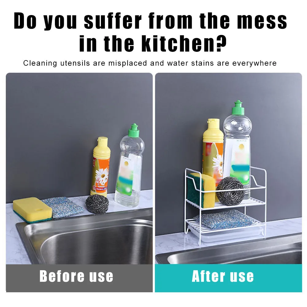 

Kitchen Shelf Sink Basket Multifunctional Drainer Basket Spice Rack for Efficient Storage Sponge Detergent Wipe Kitchen Supplies
