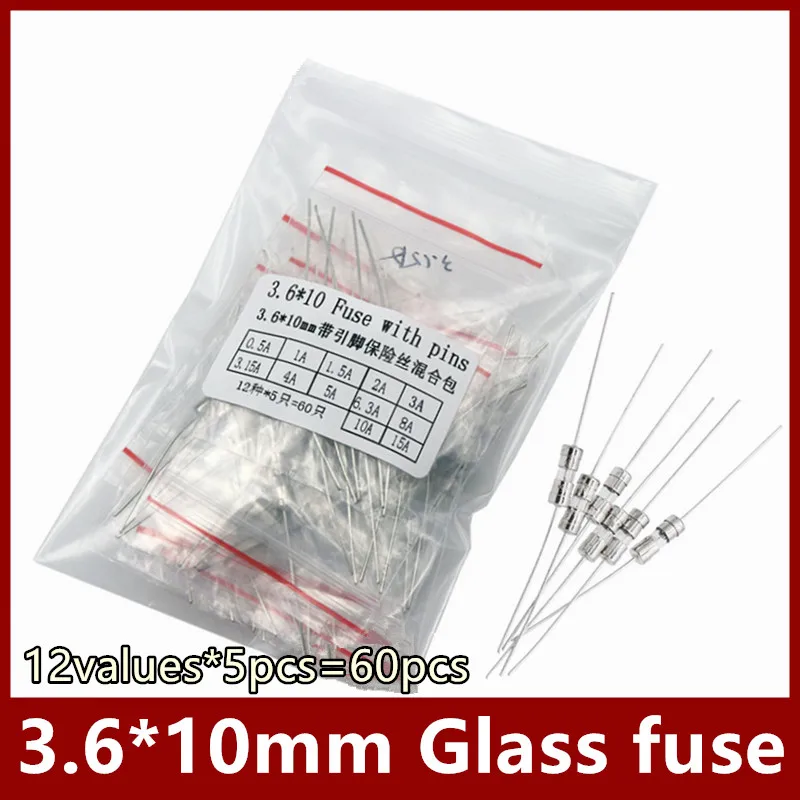 

12values*5pcs=60pcs 3.6*10mm Glass fuse Slow blow 250V 3.6x10 T0.1A-15A