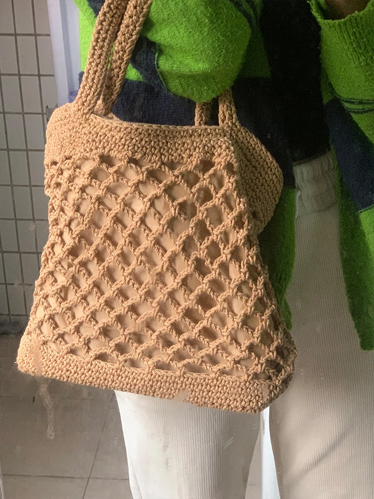 

Женская плетеная пляжная сумка, вместительная плетеная Сумка через плечо для путешествий, Роскошный дизайнерский брендовый ажурный тоут-кошелек, лето 2023