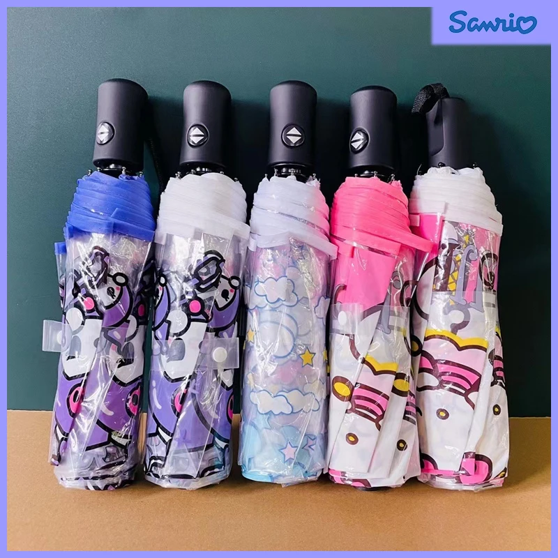 

Sanrio Anime My Melody Kuromi Cinnamoroll Kawaii Cartoon Fully Automatic Umbrella Transparent Folding Umbrella Birthday Toy Gift