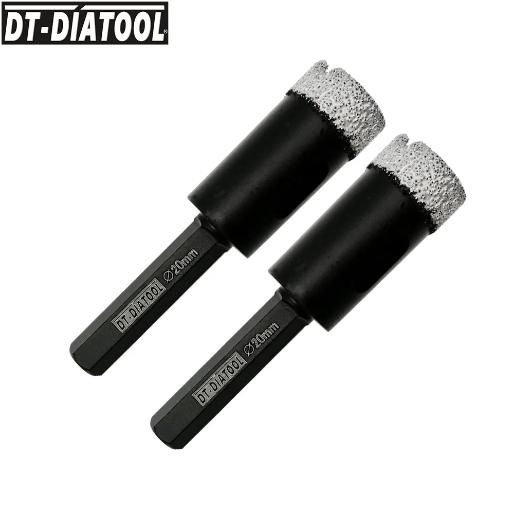 DT-DIATOOL 2 units Hexagon shank Diamond Drill Core Bits Ceramic Tile Hole Saw  Dry Core Drilling Bits Diameter 20mm