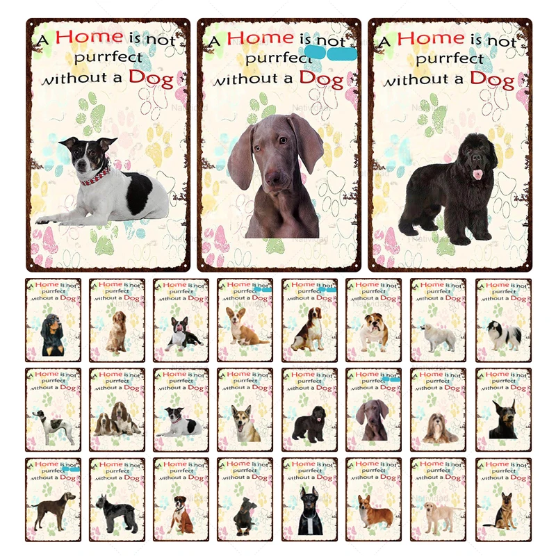 

Vintage Animal Metal Poster Home Is Not Purrfect Without A Dog Tin Signs Bar Club Pet Shop Dog Plate Plaque Painting Home Decor