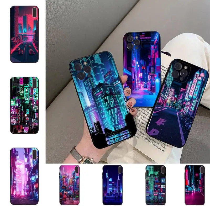 

Cyberpunk City Night Cool Phone Case For iPhone 14 13 12 Mini 11 Pro XS Max X XR SE 6 7 8 Plus Soft Silicone Cover
