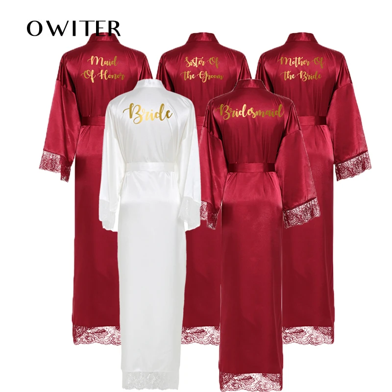 Silk Satin Lace Robes Bridesmaid Bride Robes Wedding Long Robe Bathrobe Lingerie Gown Sexy Nightgrowns Dressing