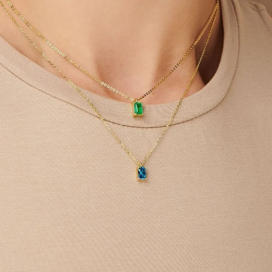 Хорошее качество, ожерелье с квадратным цирконием, позолоченный кулон с красным/зеленым кубическим цирконием, красочное, минималистичное украшение для шеи слоями Хорошее качество, ожерелье с квадратным цирконием, позолоченный кулон с красным/зеленым кубическим цирконием, красочное, минималистичное украшение для шеи слоями