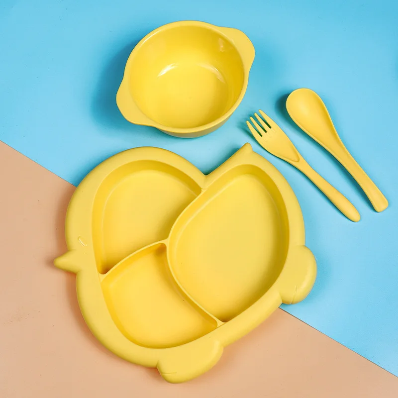 Детская пластиковая тарелка с изображением курицы для еды чаша вилка ложка
