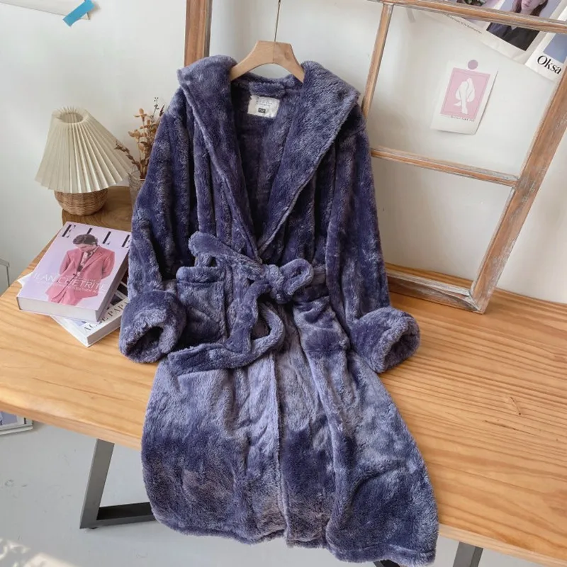 Loves Woman Robe Long Sleeve Men Coral Velvet Winter Robe Warm Comfortable And Soft Sleep Dress