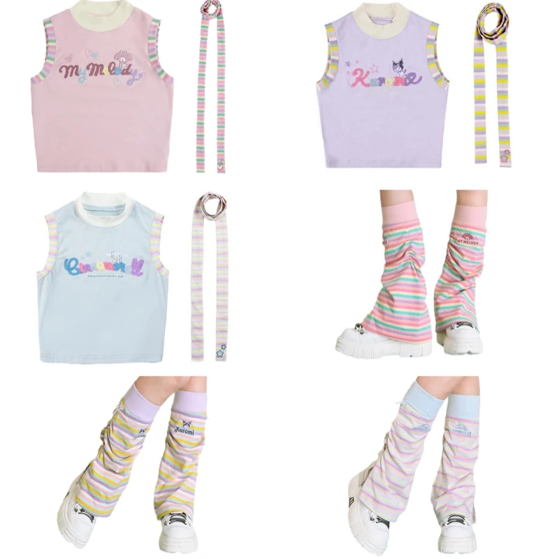 

Kawaii Sanrioed Cinnamoroll Kuromi My Melody Summer Color Contrast Slimming Suit Anime Cute Girl Heart Casual All-Match Suit