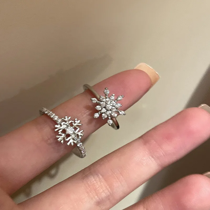

Luxury Female Flower Snowflake Ring Zircon Stone Ring Promise Love Engagement Rings For Women New Year's Gift