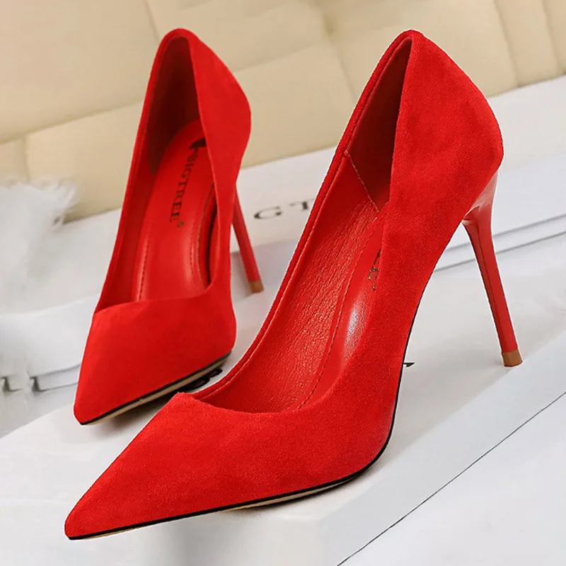 

BIGTREE Shoes 2022 New Women Pumps Suede High Heels Shoes Fashion Office Shoes Stiletto Party Shoes Female Comfort Women Heels