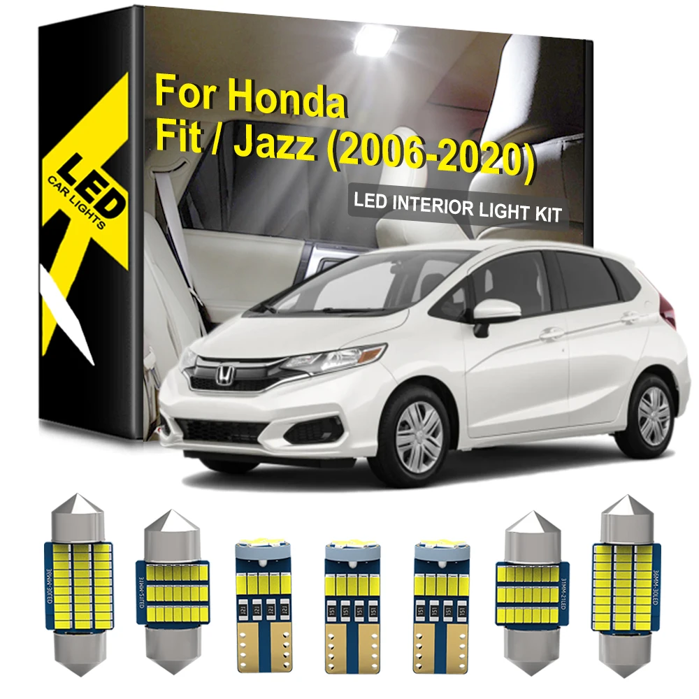 

8 шт. автомобильная лампа для Honda Fit Jazz 2006-2009 2010 2014 2016 2018 2020 аксессуары Canbus светодио дный карта купол багажник багажник освещение номерного зна...