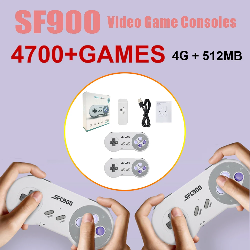 

Портативная игровая консоль SF900 в стиле ретро с 2 игровыми контроллерами, 4700 встроенных игр, 2,4G SFC, Беспроводная игровая консоль с геймпадом