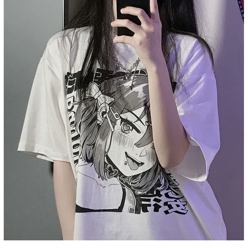 

Уличная Новинка Аниме Топ с коротким рукавом в стиле аниме летняя винтажная Белая Летняя футболка женская футболка в стиле Харадзюку 2023 Y2k для девушек в Корейском стиле