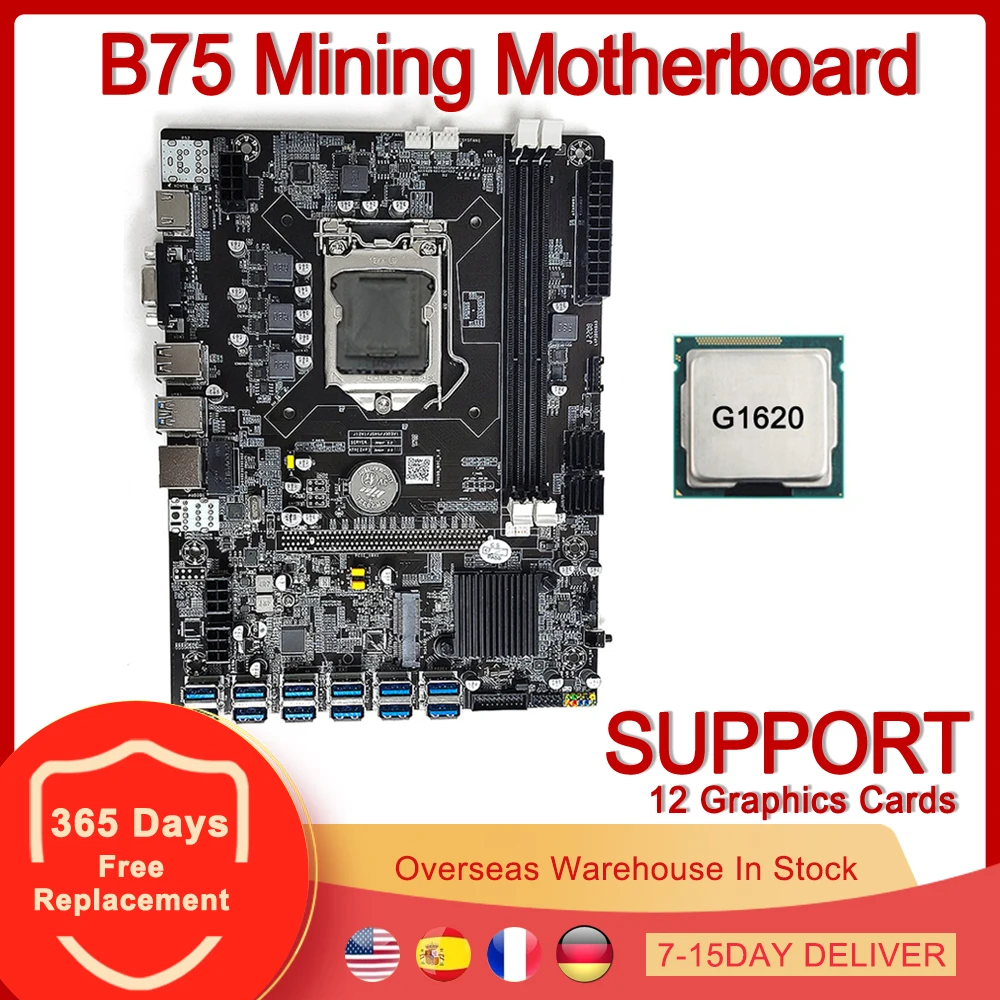 Материнская плата B75 для майнинга 12 USB 3 0 к PCI-E X16 LGA 1155 G1620 ЦП DDR3 SATA mSATA HD VGA Биткоин BTC