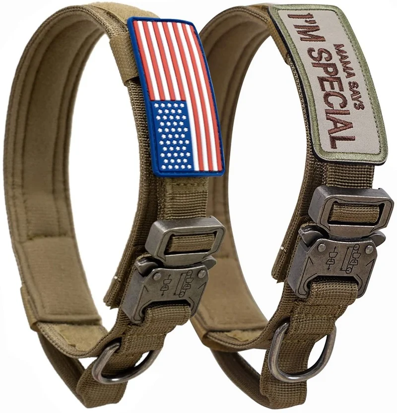 

Tactical Dog Collar with USA American Flag - Military Thick Handle Heavy Duty Nylon K9 Adjustable Metal Buckle