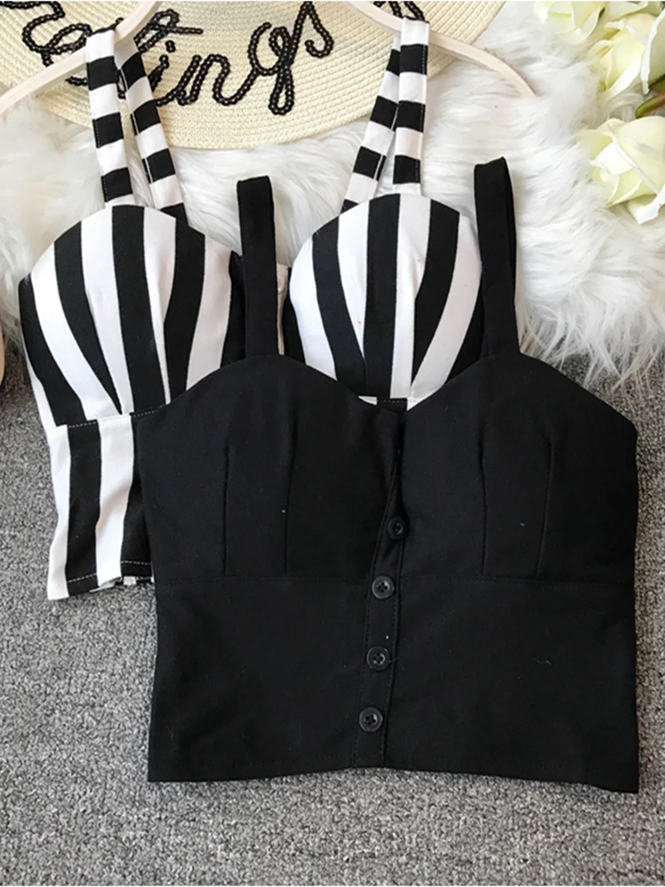 gkfnmt Crop Top  Women Camis Halter Top Woman Camisole 2022 Summer Sleeveless Sexy Low Chest Button Back Elastic 3XL