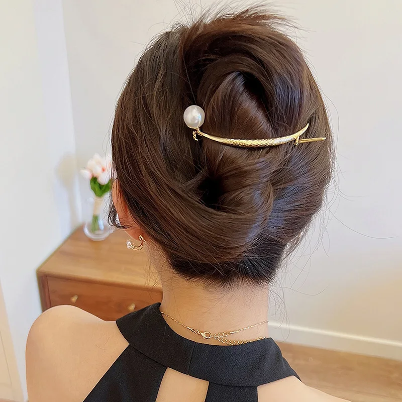 

Pearl Arc Hair Clip Spring Clip Frog Buckle Wood Beard Back Head Hair Accessories Female Grab Ladies Hair Accessories