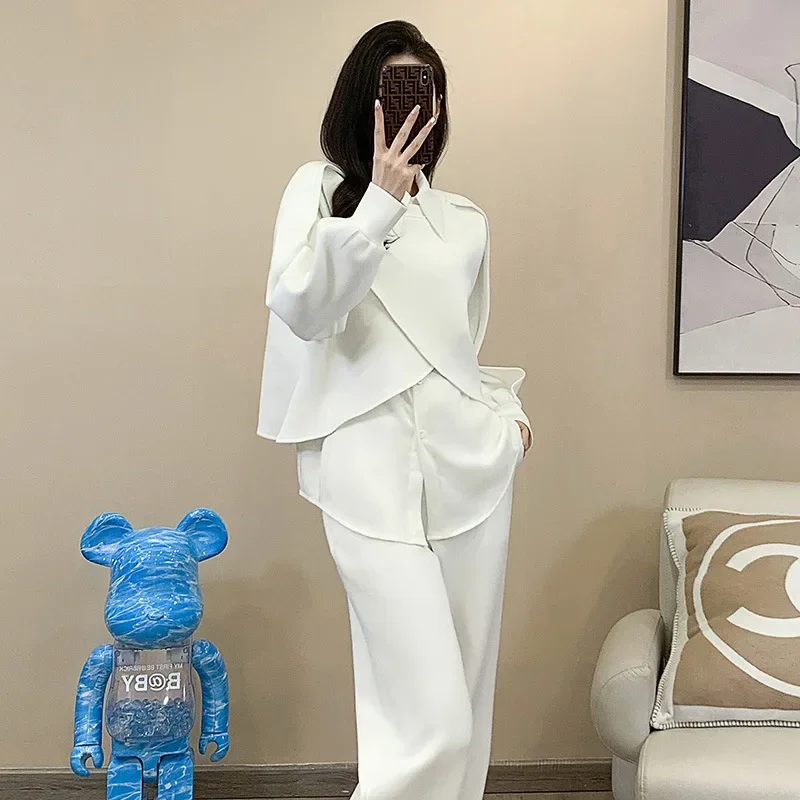 Элегантный белый Повседневный Спортивный костюм-тройка для женщин новинка