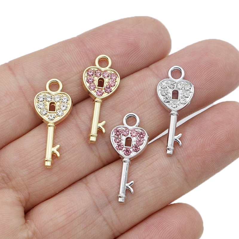 

10 шт. посеребренный Кристалл Любовь Сердце Ключ Очаровательная подвеска ювелирные изделия браслет ожерелье серьги DIY аксессуары 25x11 мм