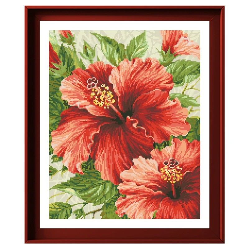 

Hibiscus cross stitch kit flower design 18ct 14ct 11ct unprint canvas stitching embroidery DIY wall home decor