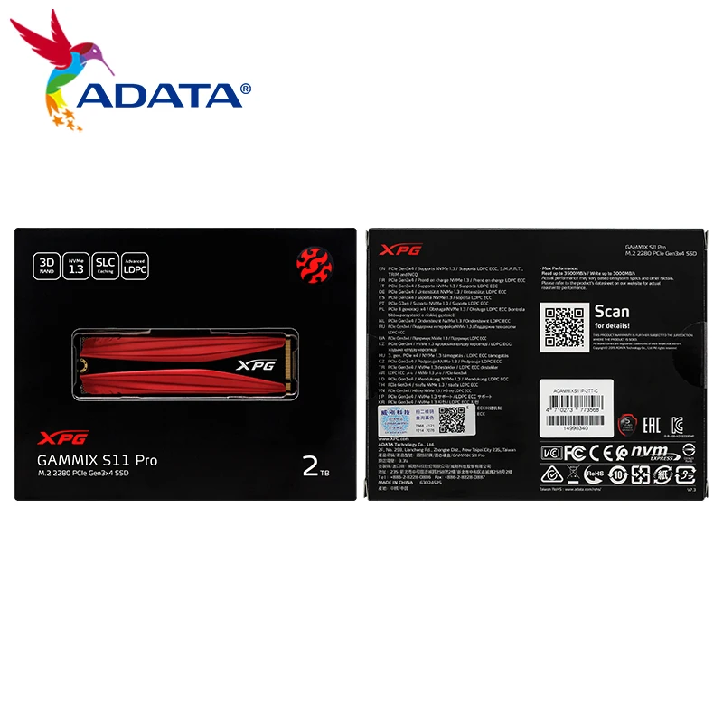 ADATA XPG GAMMIX S11 Pro M2 SSD NVMe 512 ГБ 1 ТБ 2 M.2 2280 PCIe Gen3x4 Внутренний твердотельный накопитель