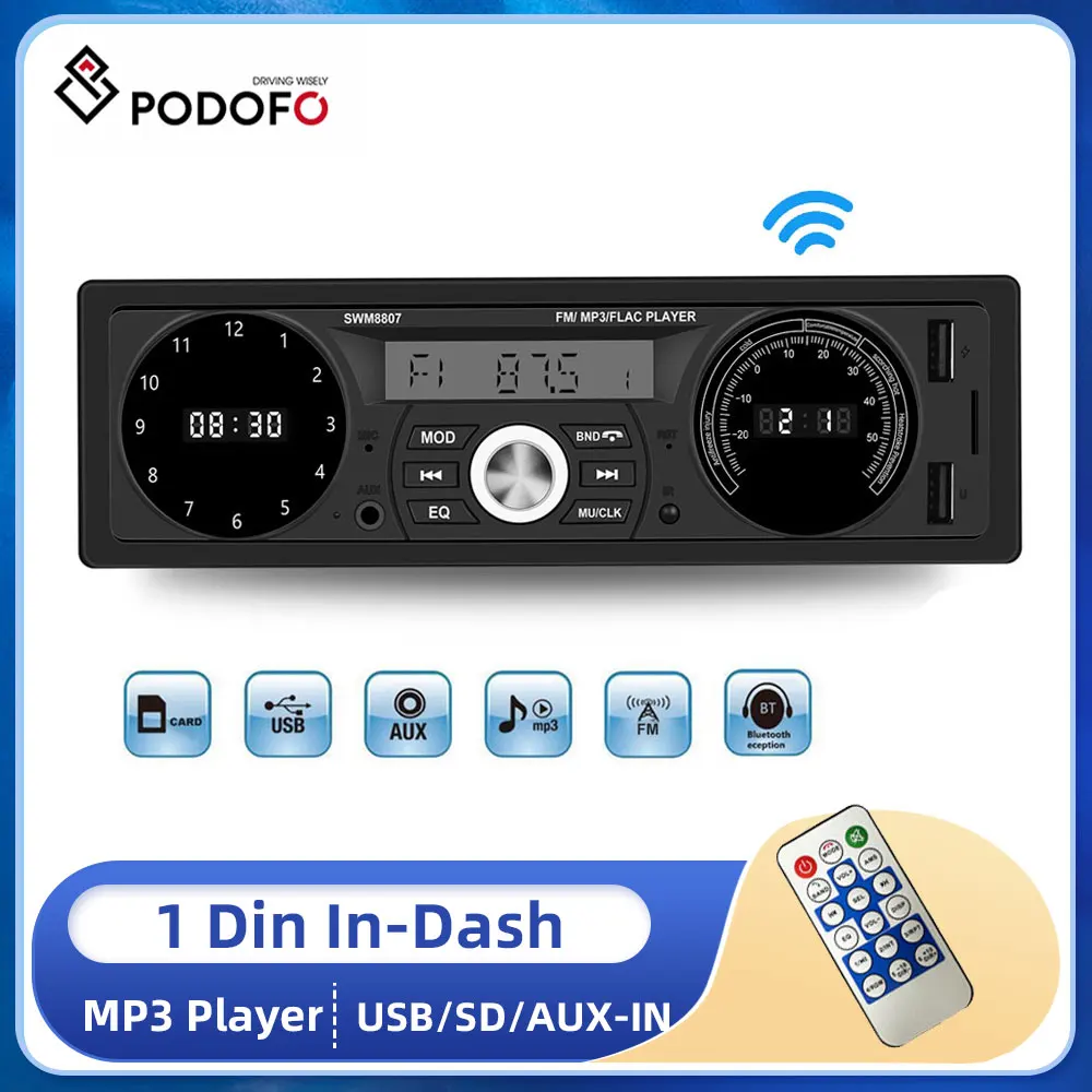 

Автомагнитола Podofo, 1 Din, MP3, дисплей температуры