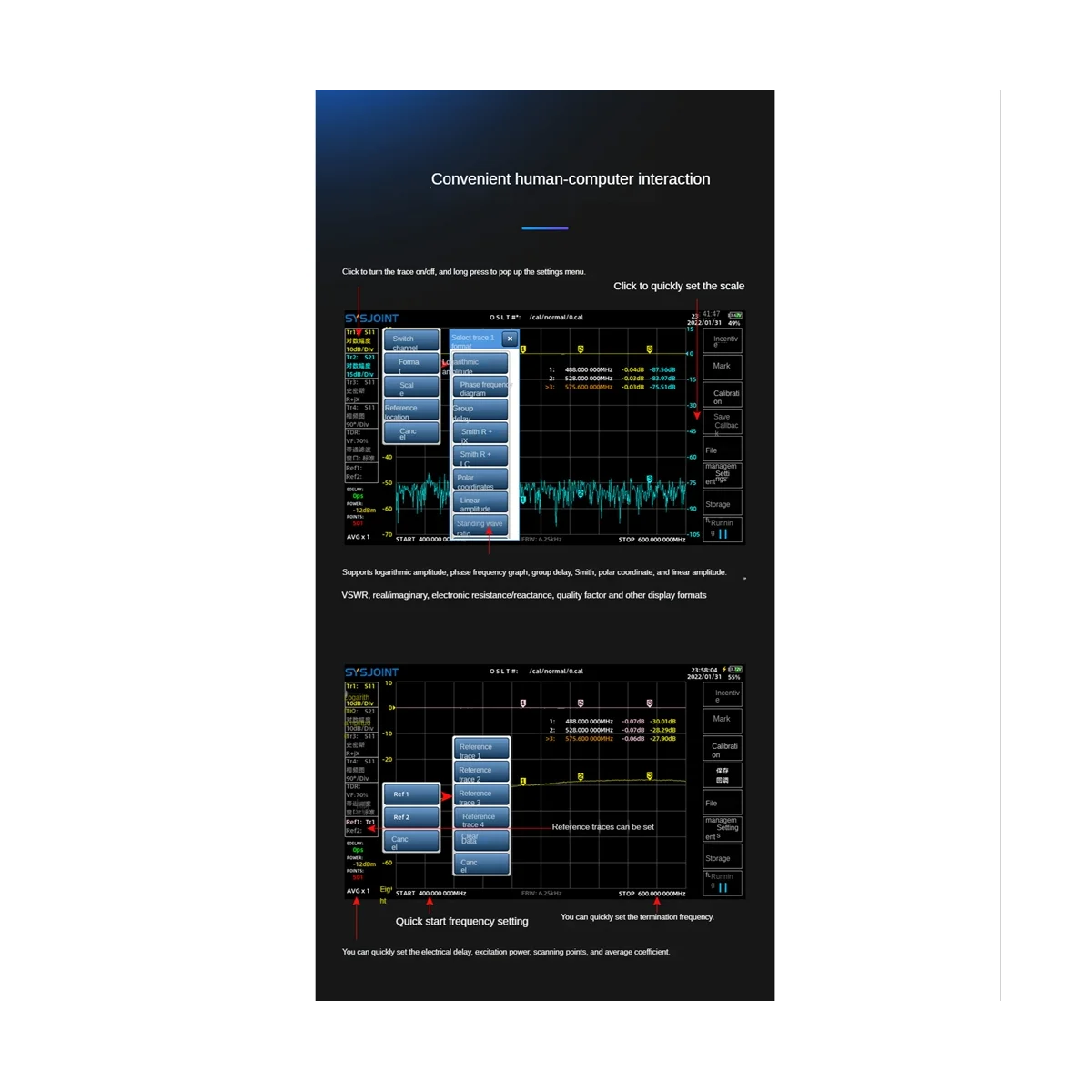 

Векторный анализатор сети SV4401A 50 кГц-4,4 ГГц, 7-дюймовый сенсорный экран, 1001 точек сканирования MF HF VHF UHF, анализатор антенны