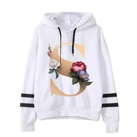 26 floral alphabet font classic hoodie women hoodies graphic streetwear winter warm fashion female sweatshirts