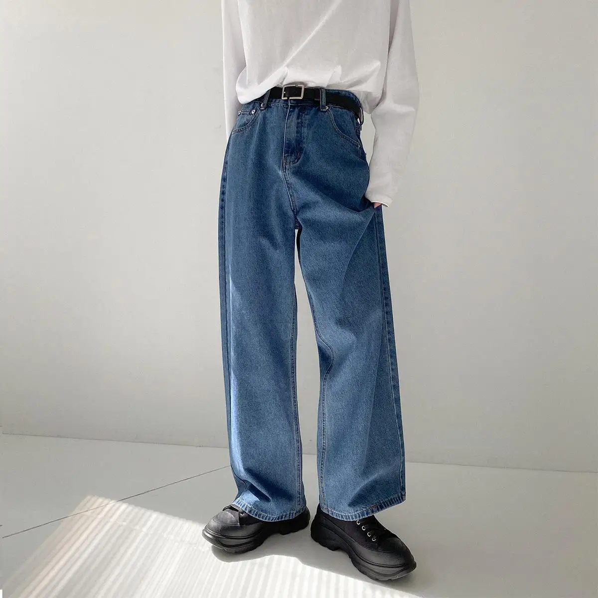 Men's Y2K Jeans Business Straight Casual Denim Wide Leg Pants Korea Baggy Jeans Vintage Straight Trousers Streetwear For Men