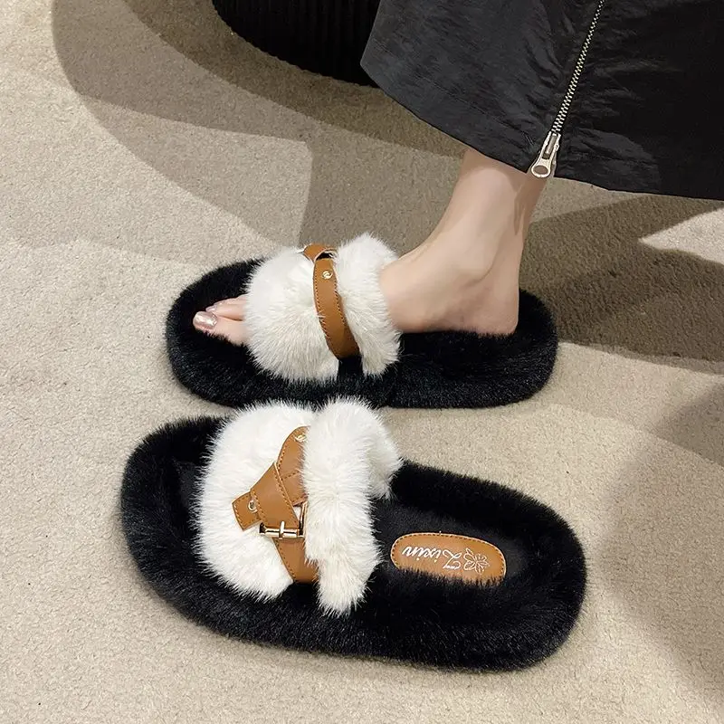 

Plush Slippers Women's Outer Wear Autumn Winter New Style Thick-soled Increased Design Sense Niche Fashion Indoor Plush Shoes