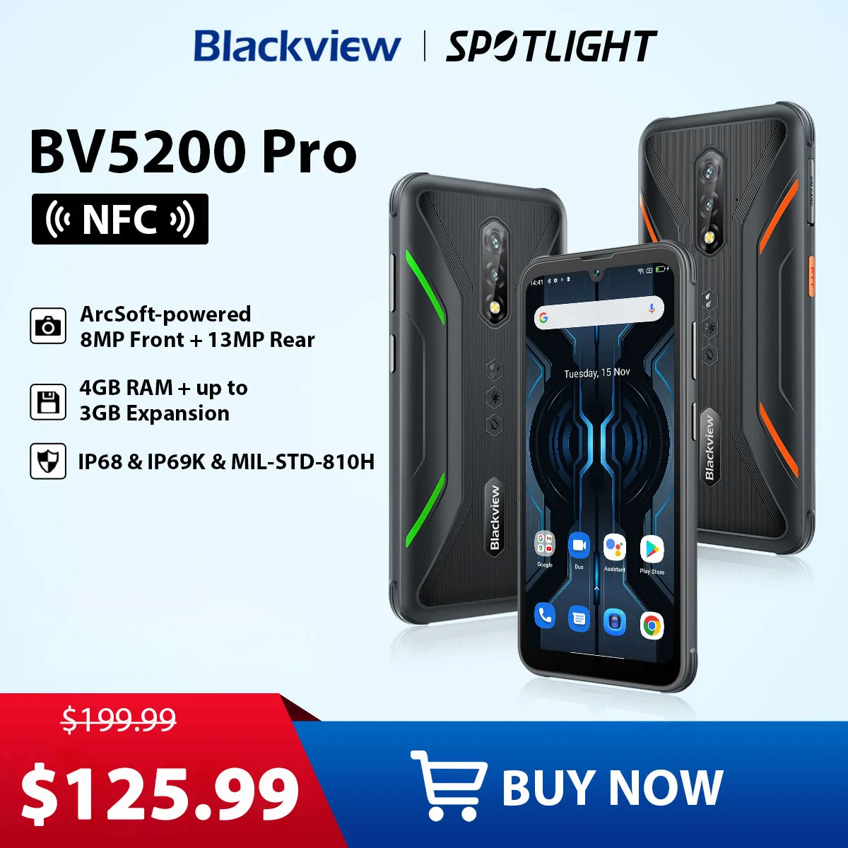 [World Premiere] Blackview BV5200 Pro Rugged Phone MTK G35 Android12 4GB 64GB Mobile Phone 13MP Camare ArcSoft 5180mAh Cellphone