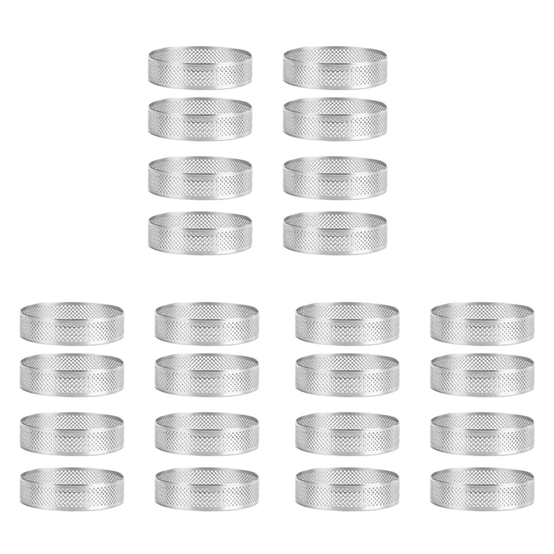 

24Pc Stainless Steel Tart Ring, Heat-Resistant Perforated Cake Mousse Ring Round Double Rolled Tart Ring Metal Mold 10Cm Promoti